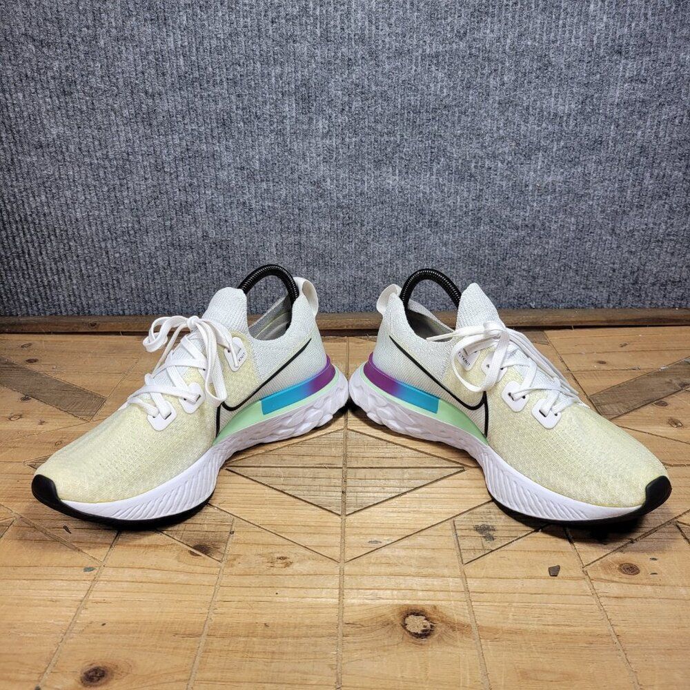 Nike React Infinity Run Flyknit‎ Mens Shoes 8 White Black Green Knit Sneakers - Picture 5 of 12